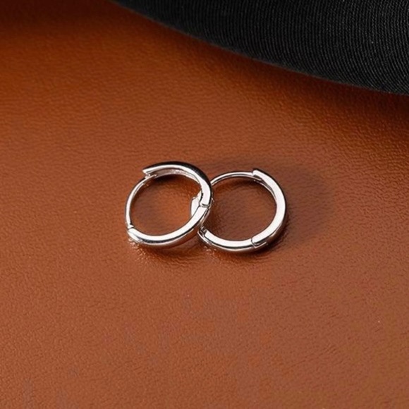 925 Silver Plated Small Hoop Earrings, 10mm Silver Hoop Earrings - Picture 3 of 5